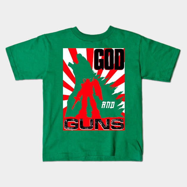 Godzilla & Gundams! v2 Kids T-Shirt by Cultural Barbwire